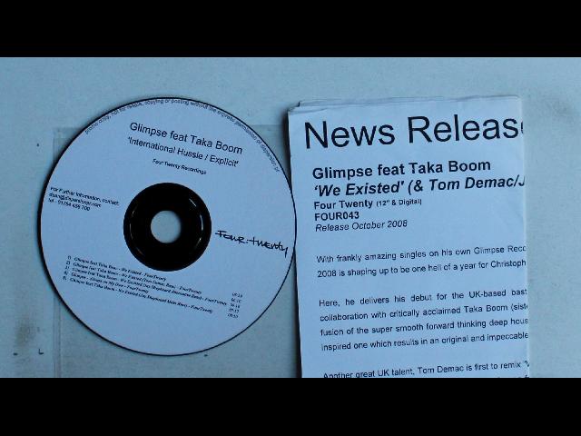 Glimpse Feat Taka Boom International Hussle UK Adv CDR 2008 + Insert Techno